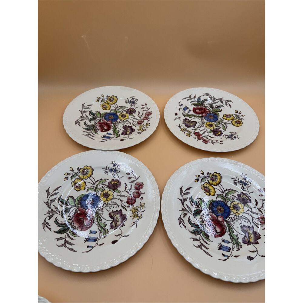 Vernon Kilns May Flower 10.5” Dinner Plates Set of 4 ~ Hand Painted USA - Picture 2 of 11